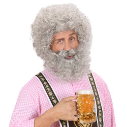 Sivá kučeravá parochňa s fúzmi